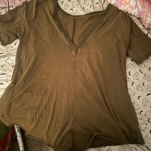 BiBi Khaki V-Neck Short Sleeve Top